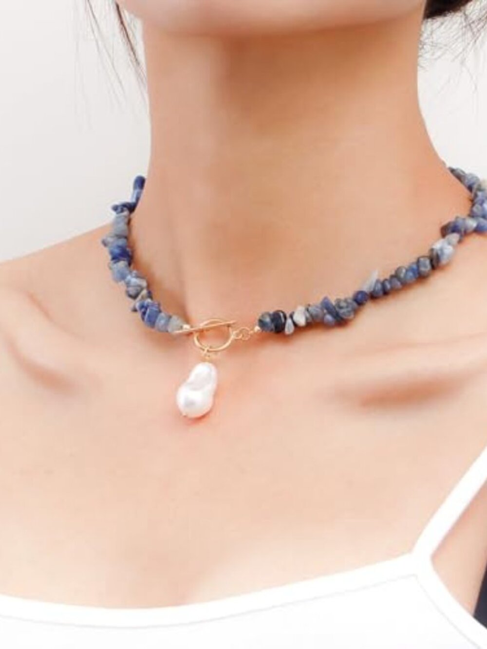 Bead Choker Necklace for Women Gold Toggle Clasp Baroque Pearl Pendant‎